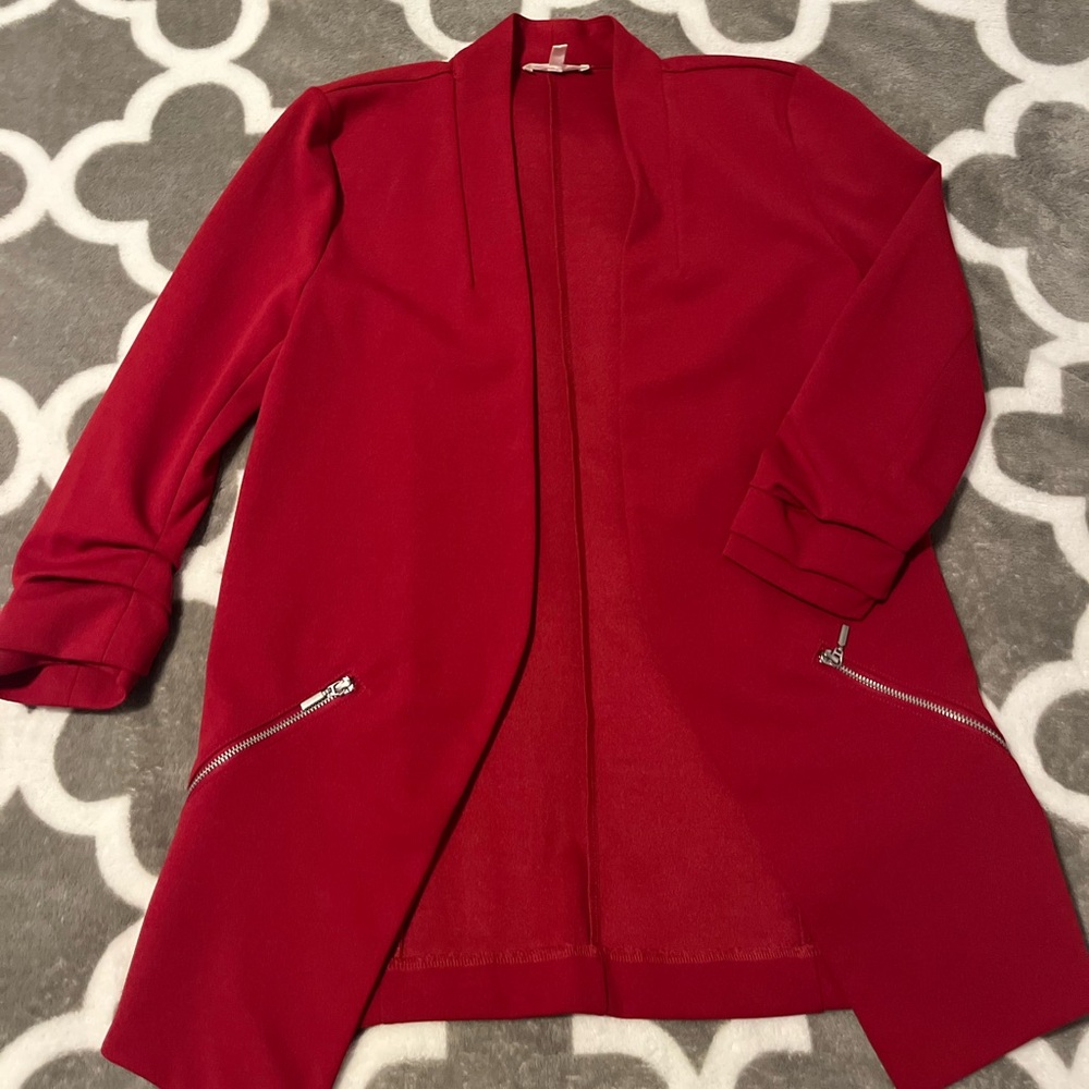 Maurices Red Blazer with Zipper Accents